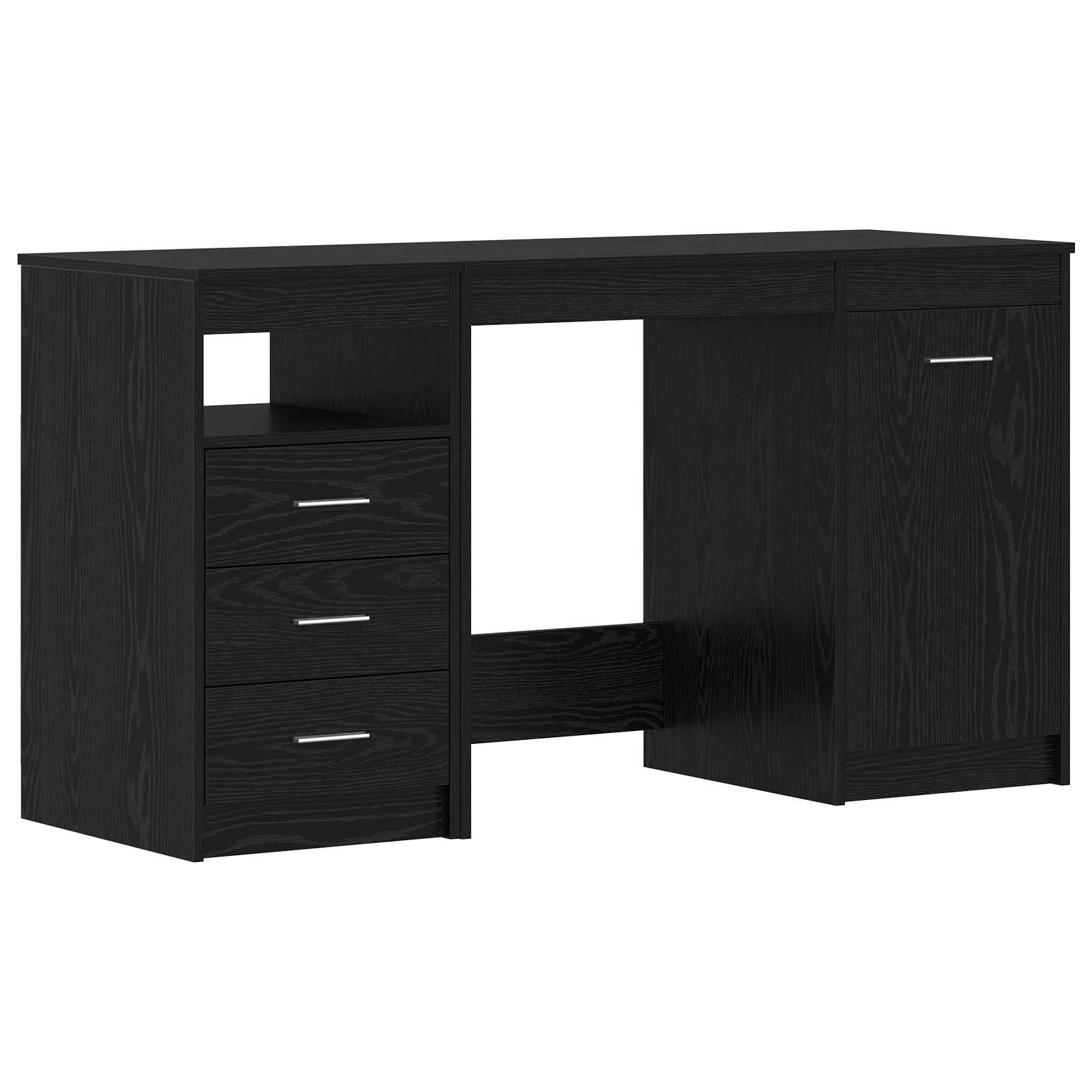 Skrivebord med skuffer - sort eg, 140 × 50 × 76 cm, konstrueret træ