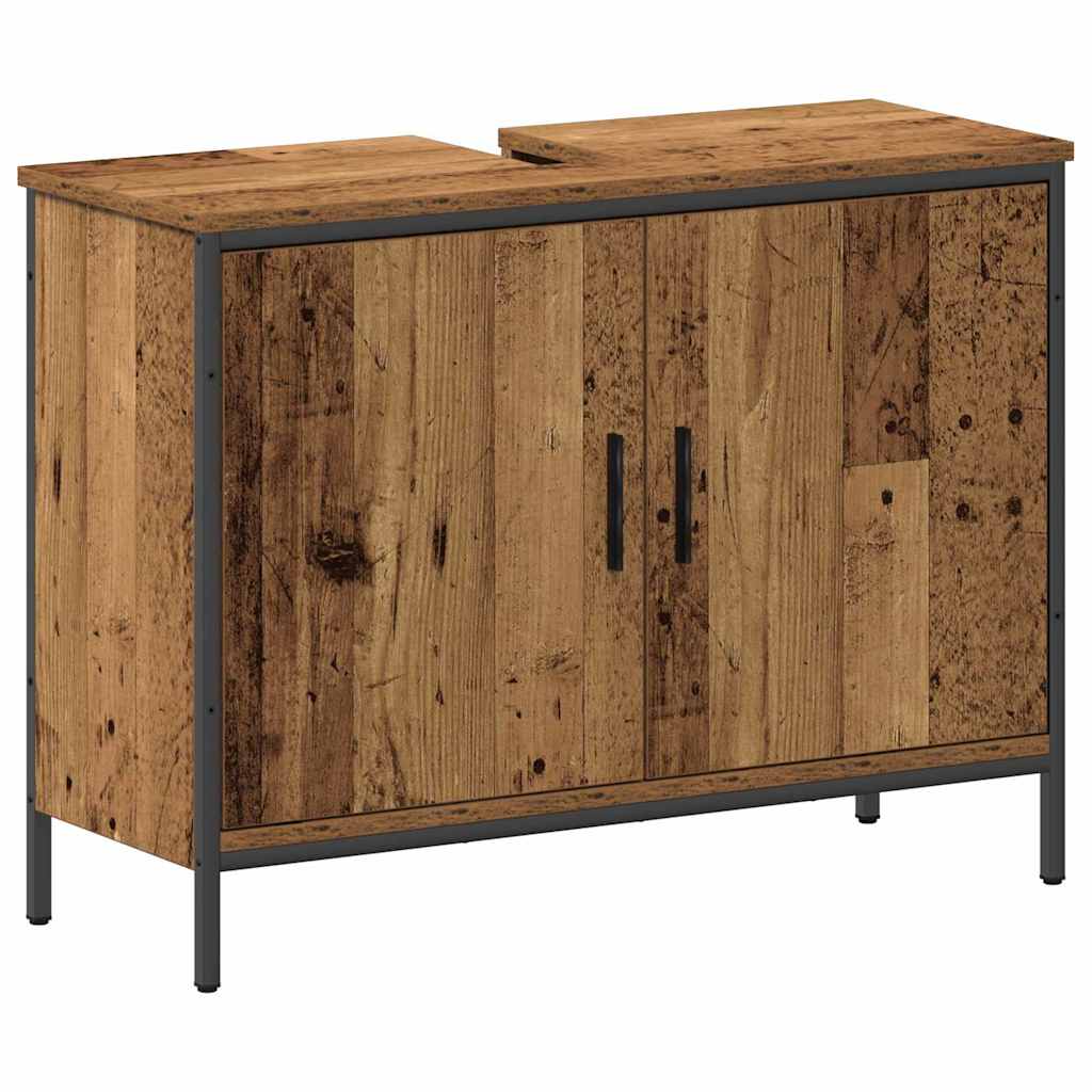 Badeværelsesvaske med hylde med dør 3 pcs Brun Konstrueret træ