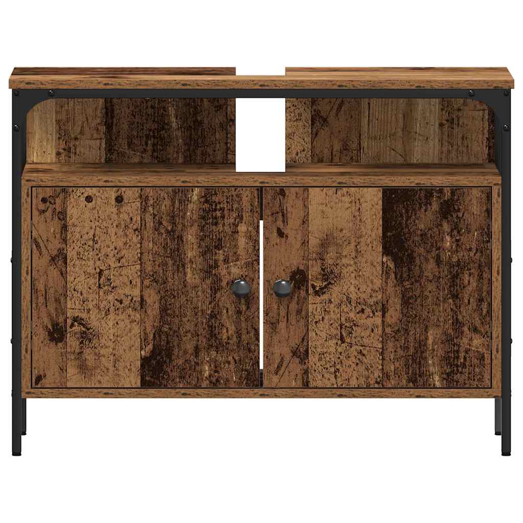 Badeværelsesvaske med hylde med dør 3 pcs Brun Konstrueret træ