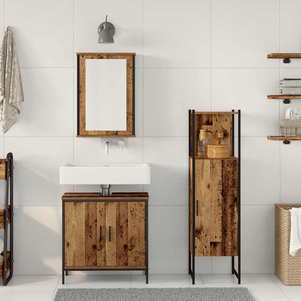 Badeværelsesmøbel sæt med dør 3 pcs Brun 33 x 33 x 120,5 cm