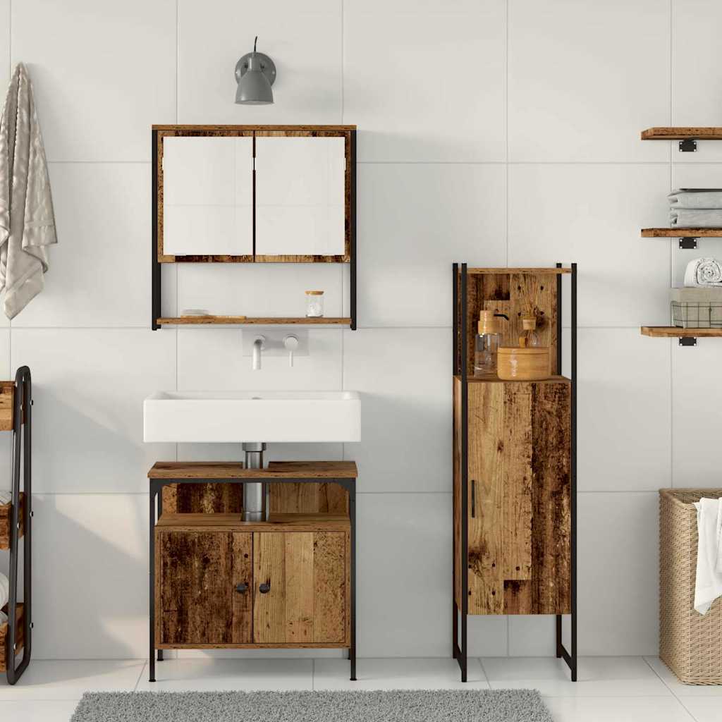 Badeværelsesmøbel sæt med hylde 3 pcs Brun Konstrueret træ