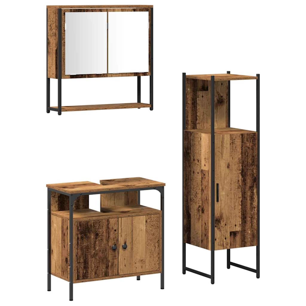 Badeværelsesmøbel sæt med hylde 3 pcs Brun Konstrueret træ