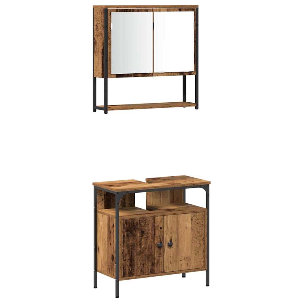 Badeværelsesmøbel sæt med hylde 3 pcs Brun Konstrueret træ