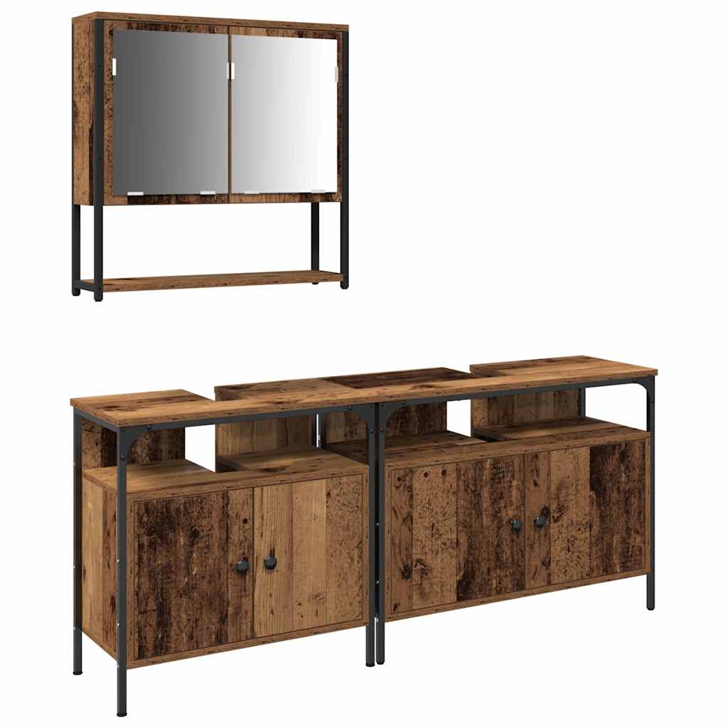 Badeværelsesmøbel sæt med hylde 3 pcs Brun Konstrueret træ