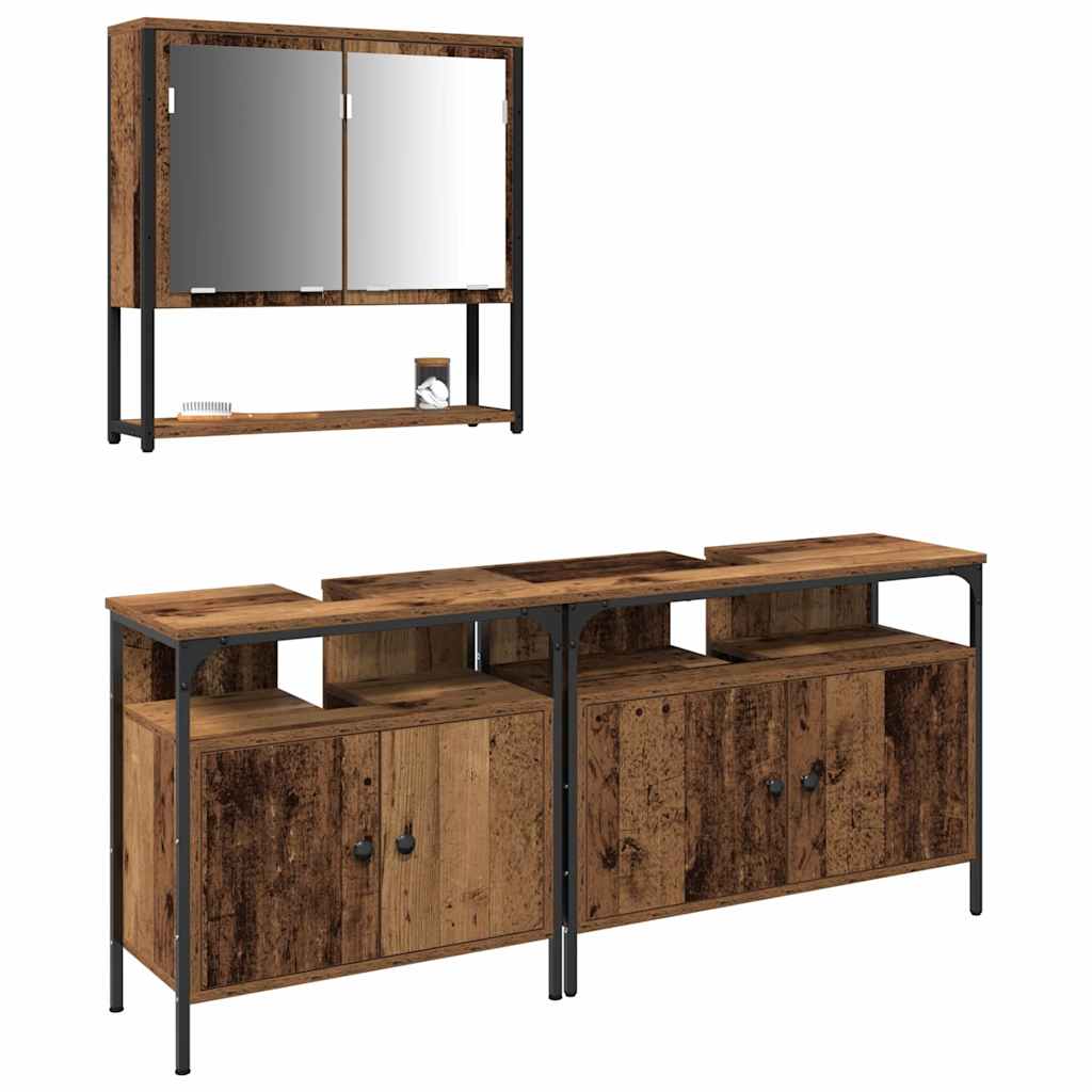 Badeværelsesmøbel sæt med hylde 3 pcs Brun Konstrueret træ