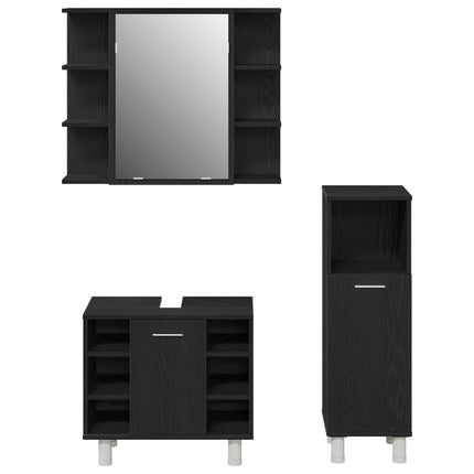 Badeværelsesmøbel sæt med hylde 3 pcs Sort 30 x 30 x 99,5 cm