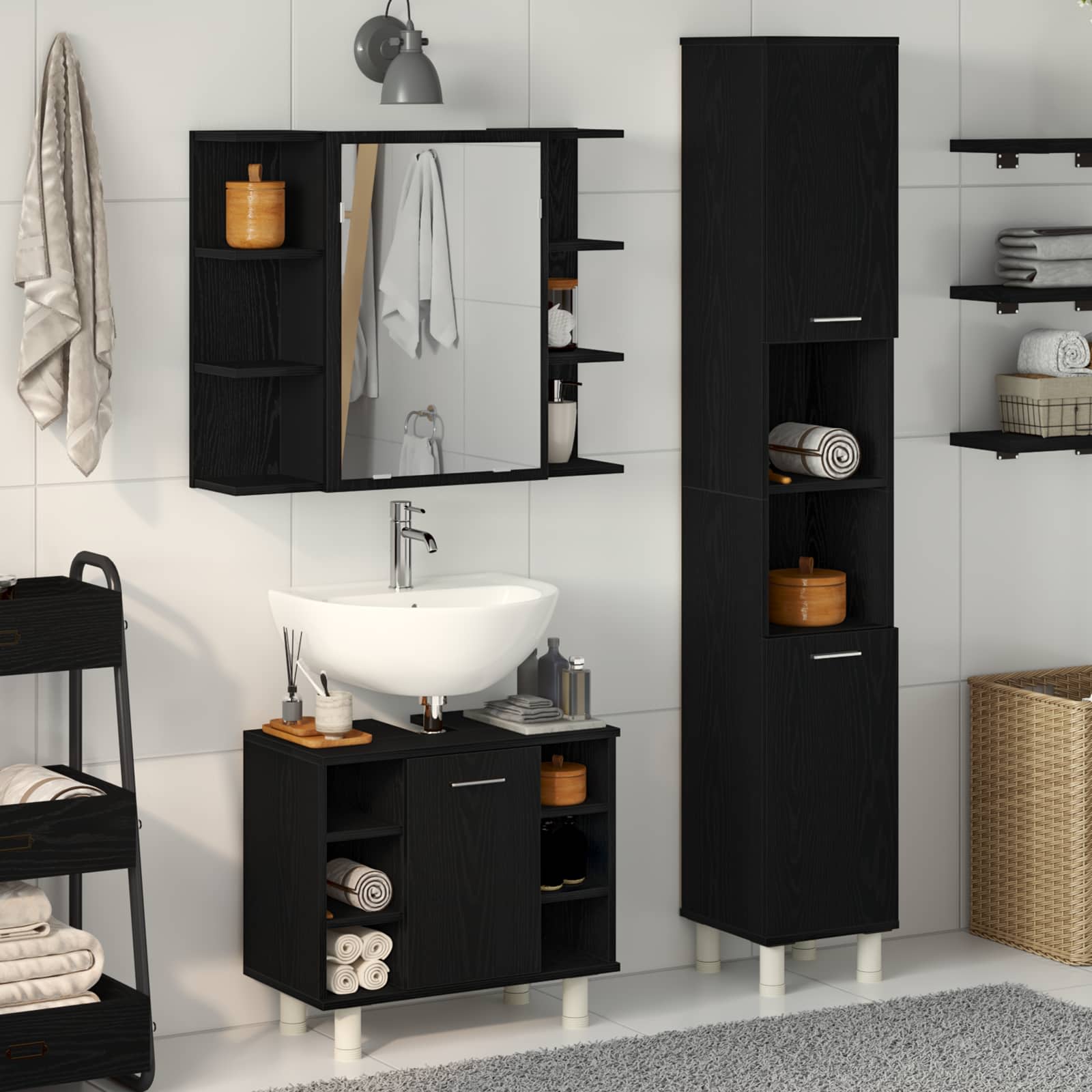 Badevrelsesmbel st 3 stk. Sort 30 x 30 x 179,5 cm