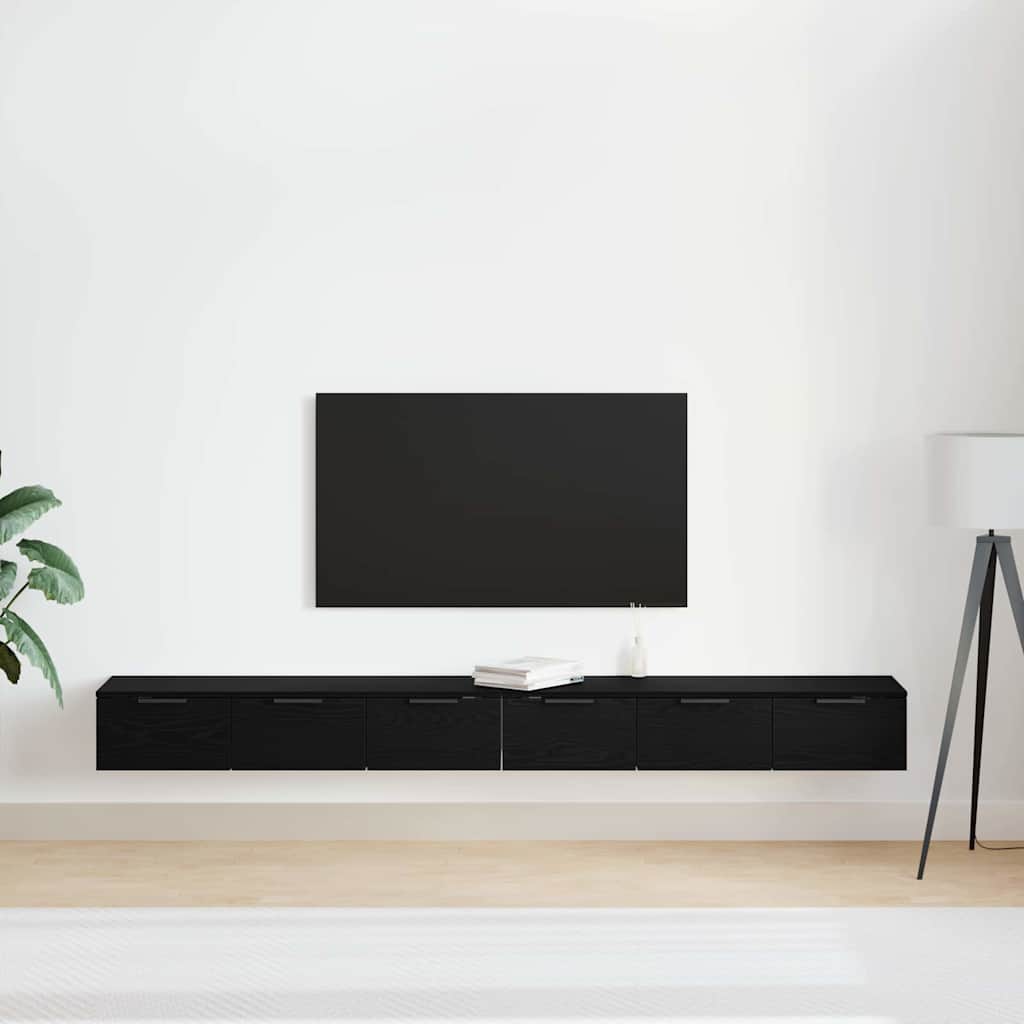 Væghængt skab 2 pcs Sort eg 102 x 30 x 20 cm Konstrueret træ