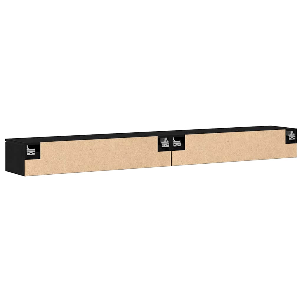 Væghængt skab 2 pcs Sort eg 102 x 30 x 20 cm Konstrueret træ