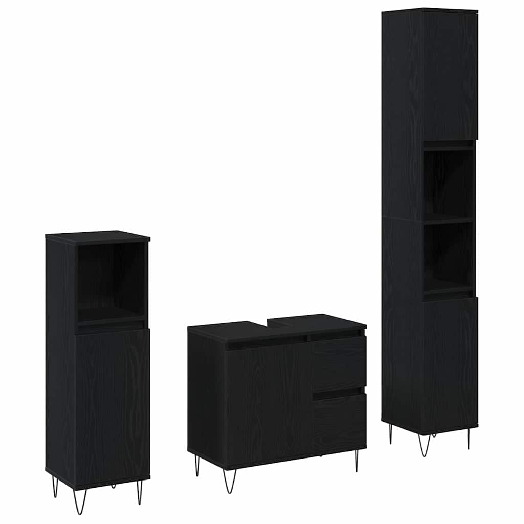 Badeværelsesmøbel sæt med skuffe 3 pcs Sort eg 30 x 30 x 190 cm