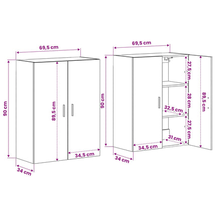 Vægmonteret skab 2 stk. Sort eg 69,5 x 34 x 90 cm