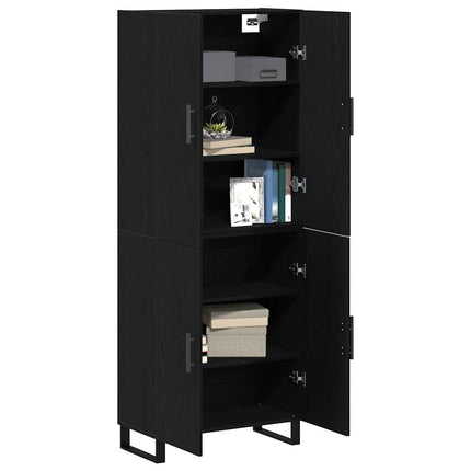 Highboard 2 stk. Sort eg 69,5 x 34 x 180 cm Ingeniørtræ og glas