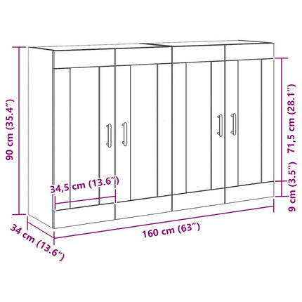 Væghængt skab 2 stk. Sort eg 69,5 x 34 x 90 cm Konstrueret træ
