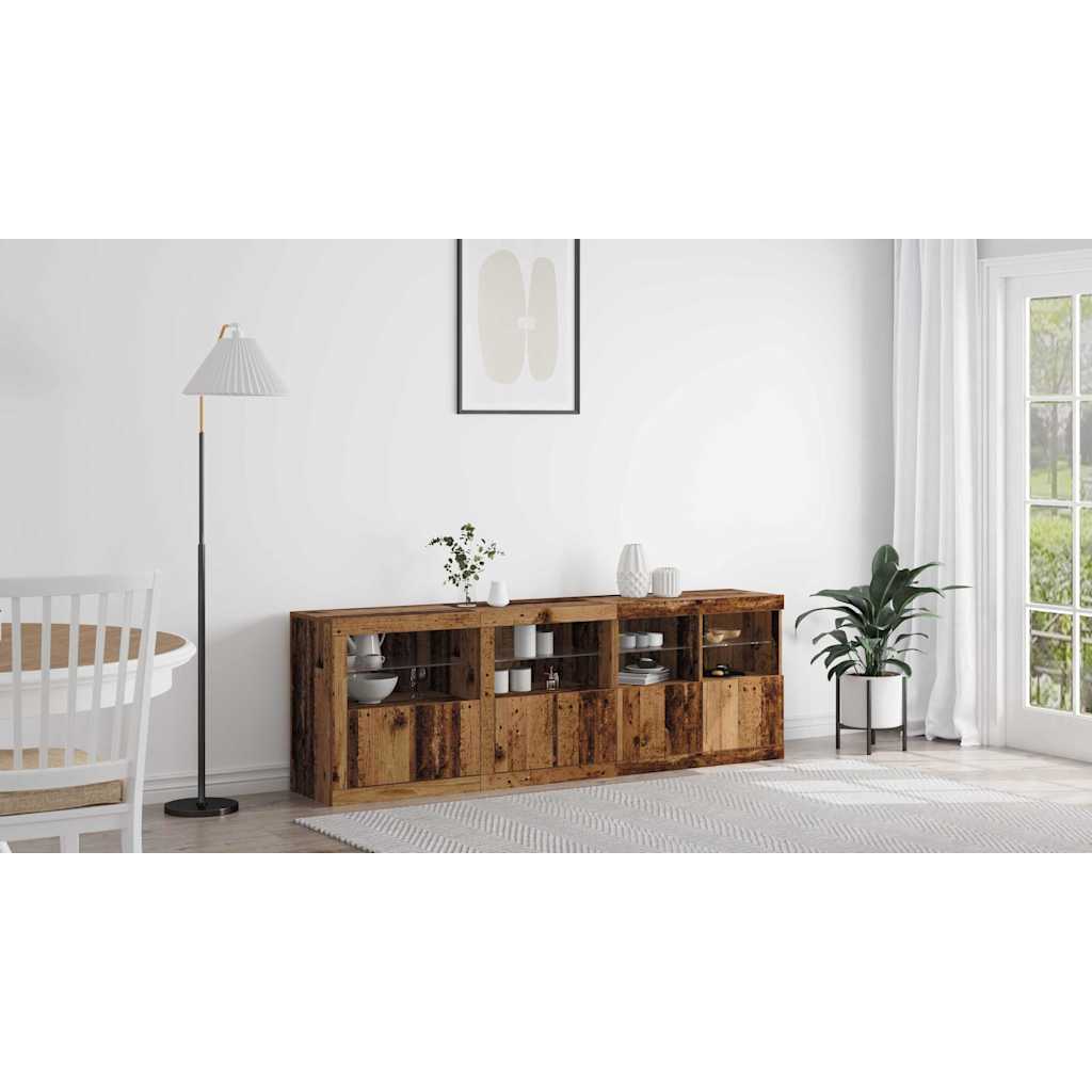 LED Sideboard Gammelt træ 202 x 37 x 67 cm Konstrueret træ