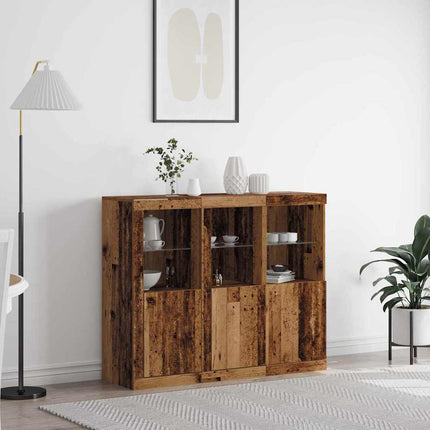 LED Sideboard 3 stk. Gammelt træ 123 x 37 x 100 cm