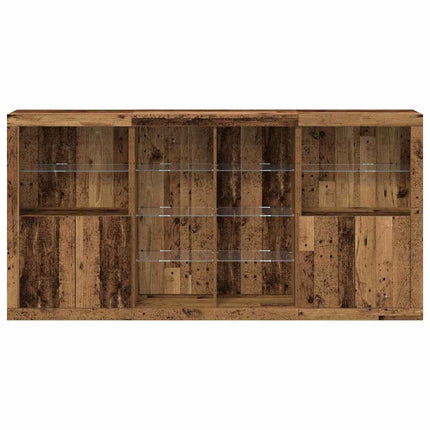 LED Sideboard 3 pcs Gammelt træ 202 x 37 x 100 cm