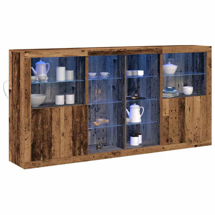 LED Sideboard 3 pcs Gammelt træ 202 x 37 x 100 cm