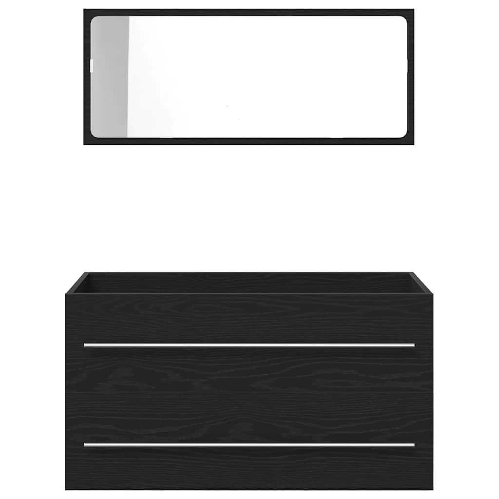Badeværelsesskabsunder 3 pcs Sort eg Ingeniørtræ og keramik