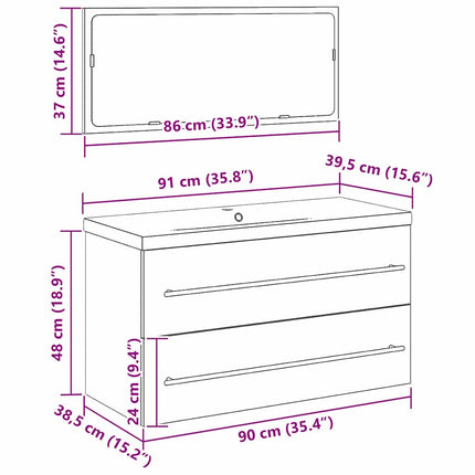 Badeværelsesskabsunder 3 stk. Sort eg 90 x 38,5 x 48 cm