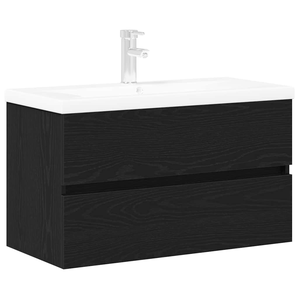 Badeværelsesskabsunder Sort eg 80 x 39 x 62 cm Konstrueret træ
