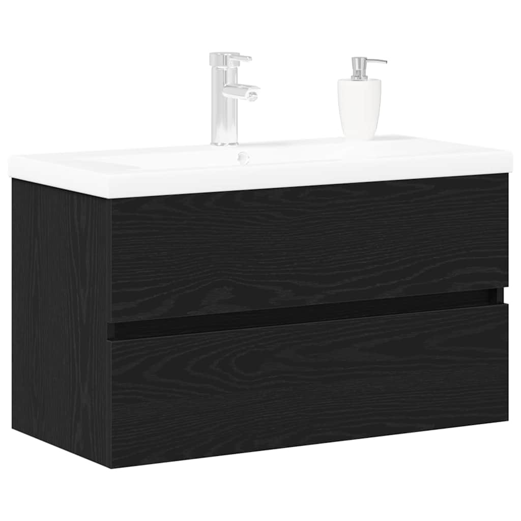 Badeværelsesskabsunder Sort eg 80 x 39 x 62 cm Konstrueret træ
