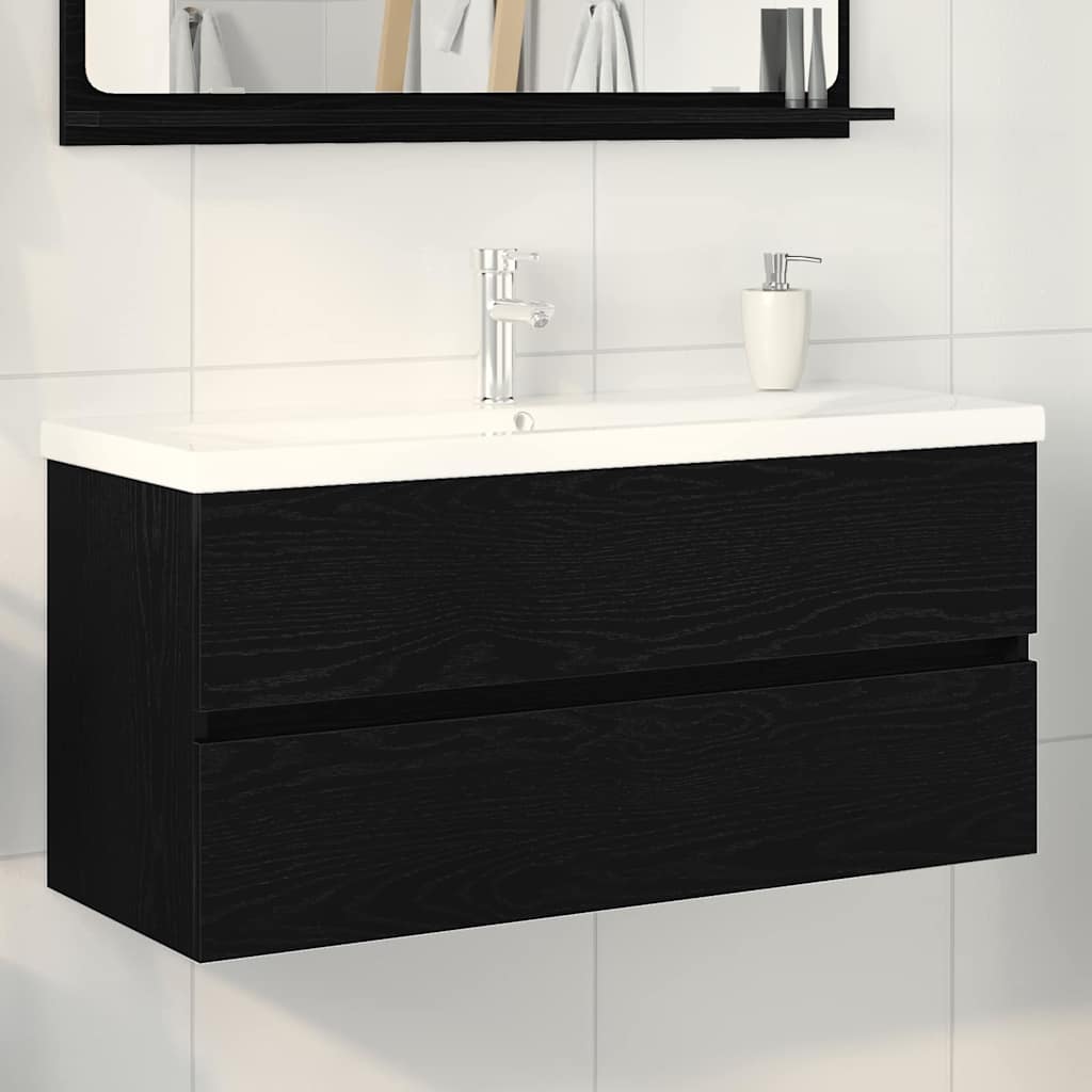 Badeværelsesskab under vask - sort eg, 100 × 39 × 62 cm, konstrueret træ