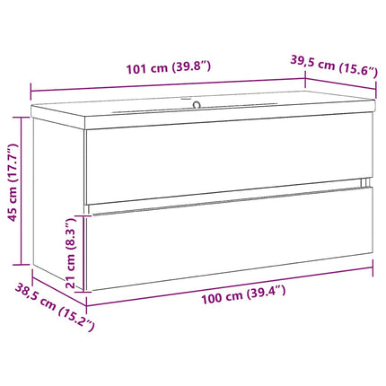 Badeværelsesskabsunder Sort eg 100 x 39 x 62 cm Konstrueret træ