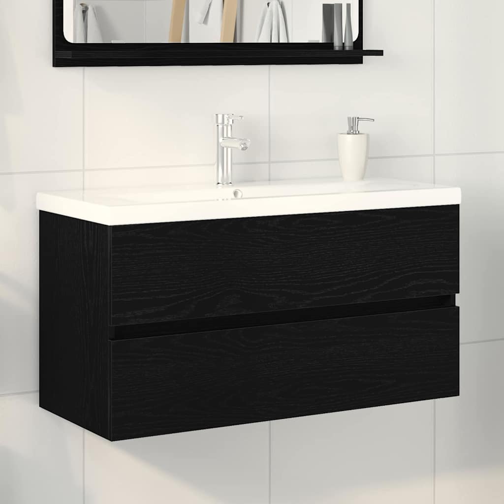 Badeværelsesskabsunder Sort eg 90 x 39 x 62 cm Konstrueret træ