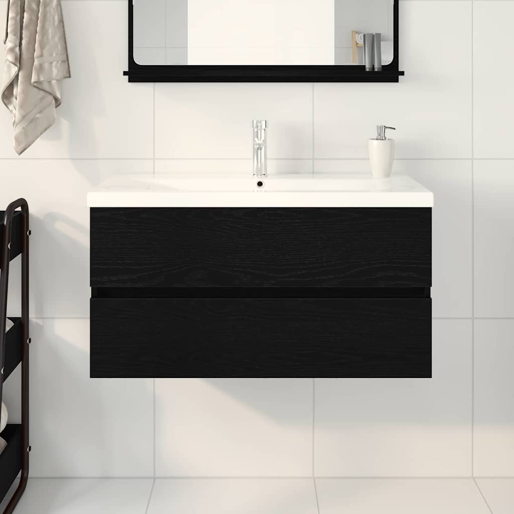 Badeværelsesskabsunder Sort eg 90 x 39 x 62 cm Konstrueret træ