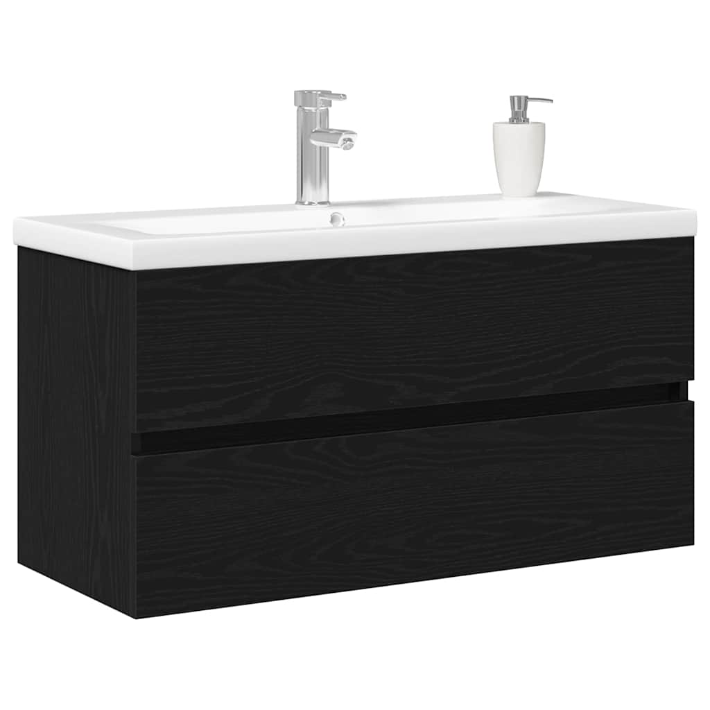 Badeværelsesskabsunder Sort eg 90 x 39 x 62 cm Konstrueret træ
