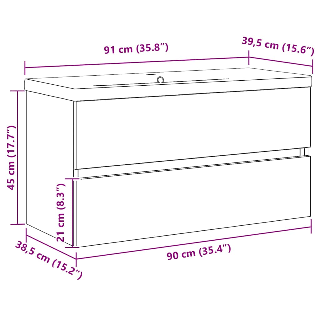 Badeværelsesskabsunder Sort eg 90 x 39 x 62 cm Konstrueret træ