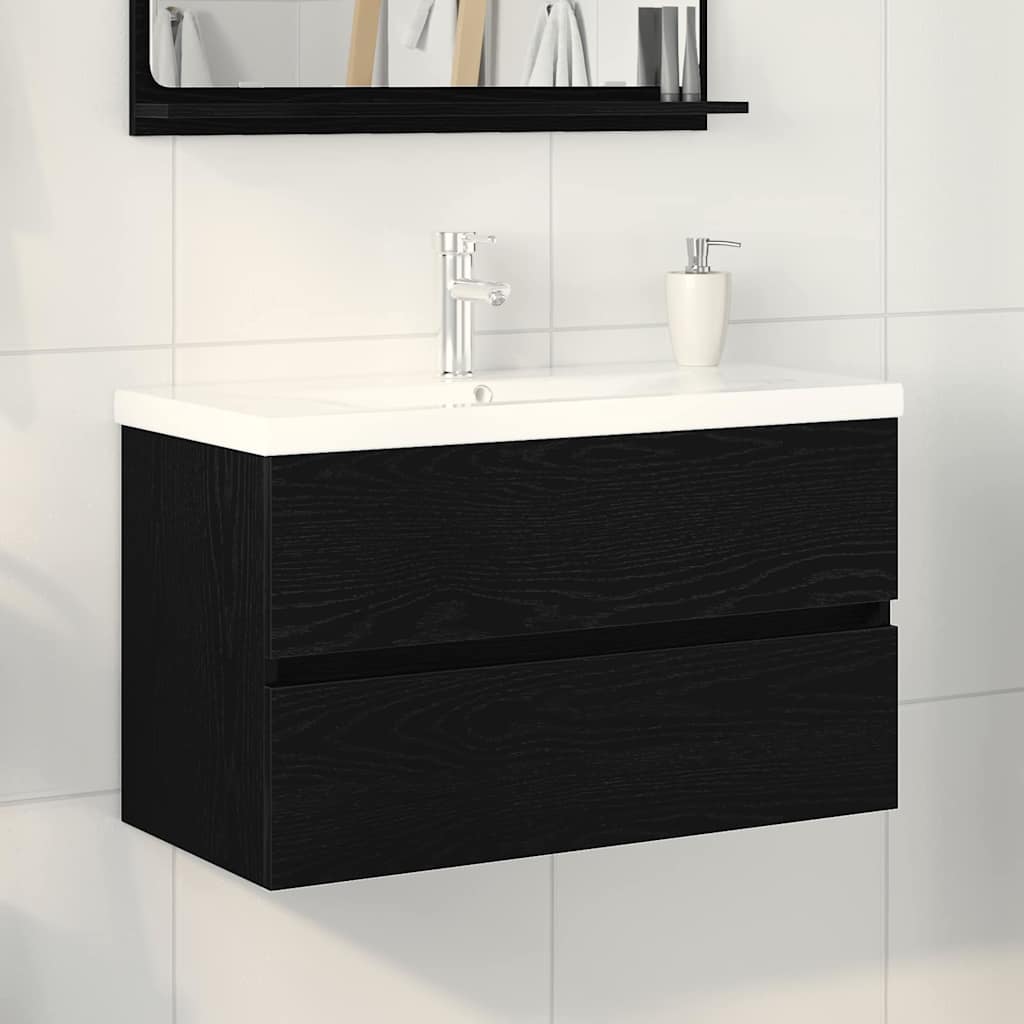 Badeværelsesskabsunder Sort eg 80 x 39 x 62 cm Konstrueret træ
