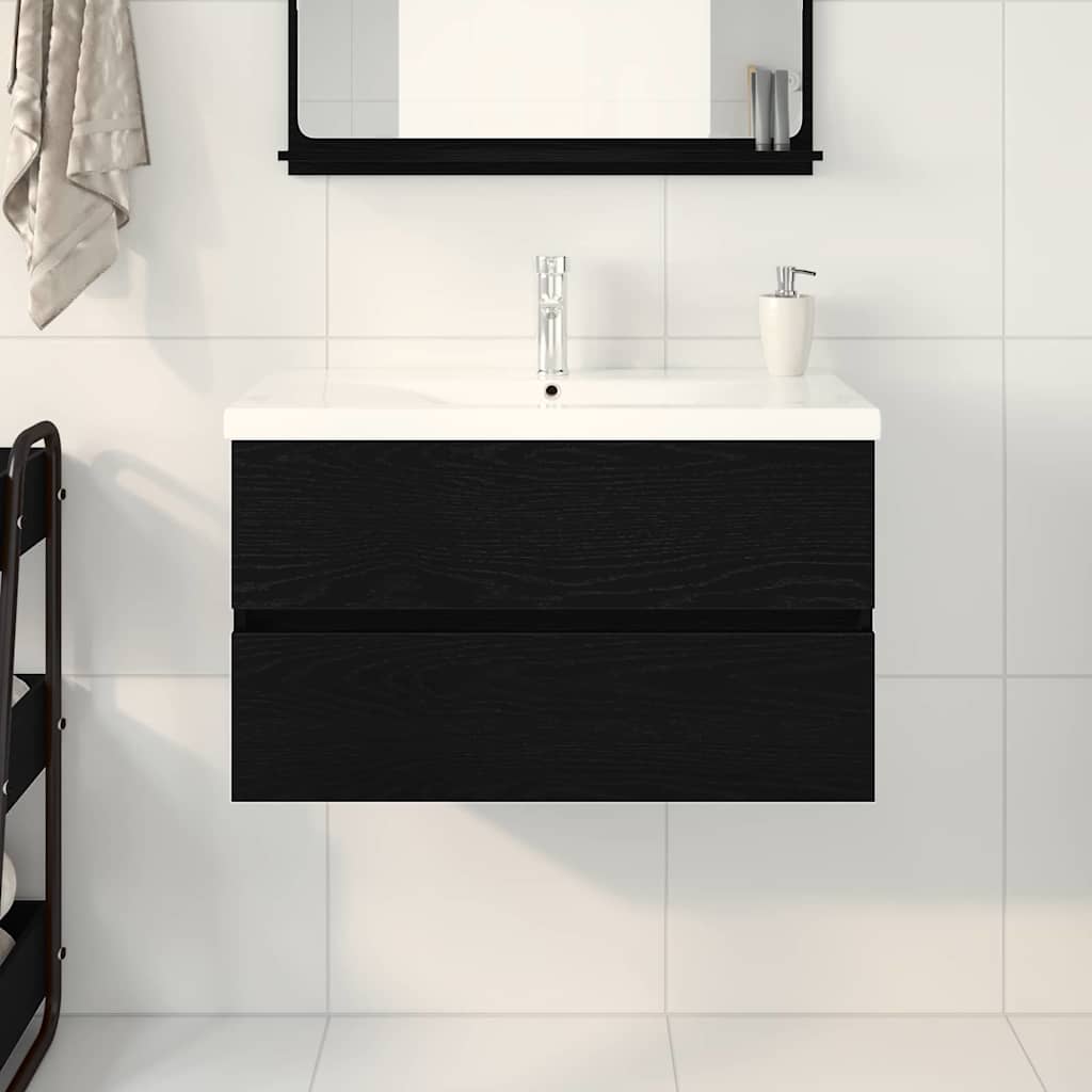 Badeværelsesskabsunder Sort eg 80 x 39 x 62 cm Konstrueret træ
