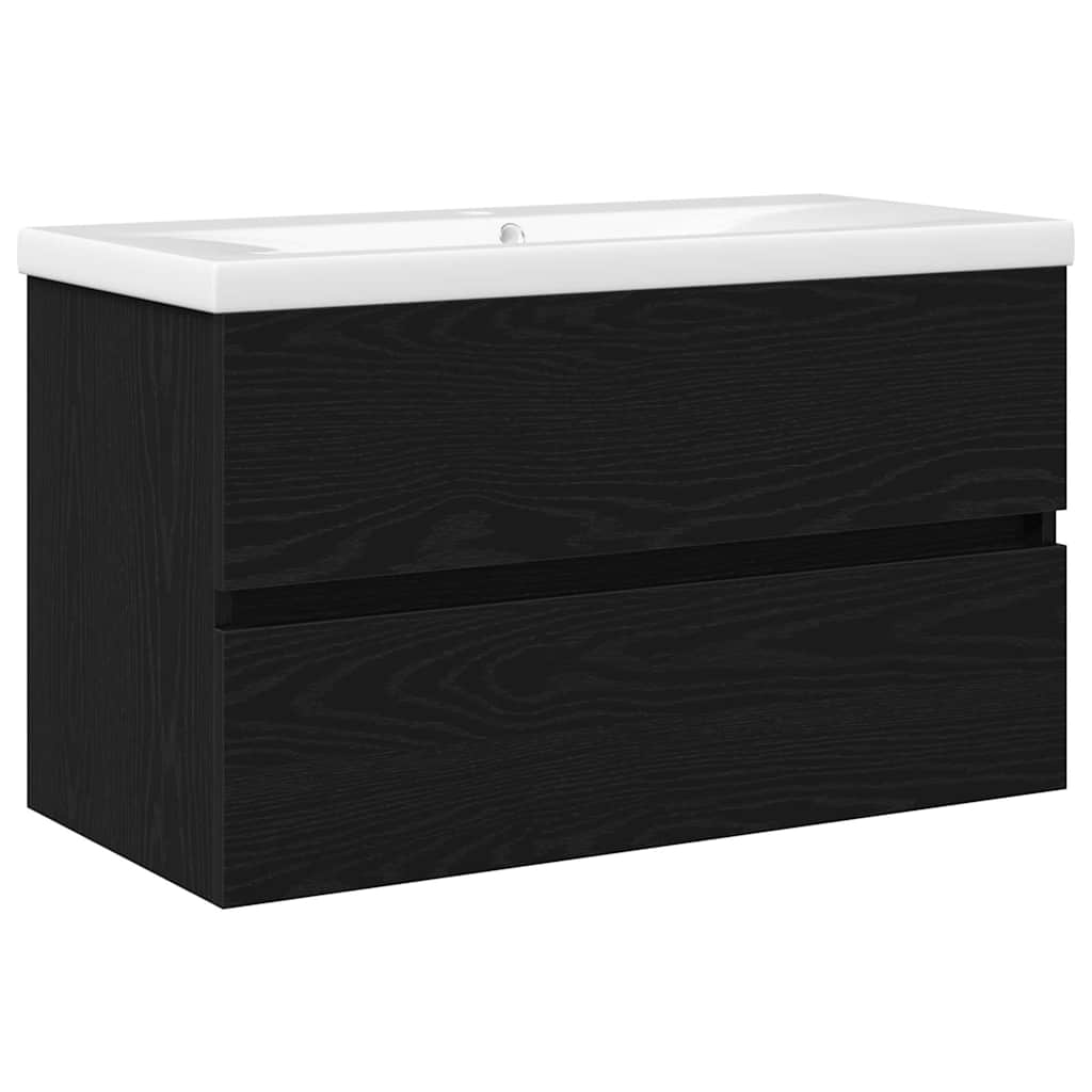 Badeværelsesskabsunder Sort eg 80 x 39 x 62 cm Konstrueret træ