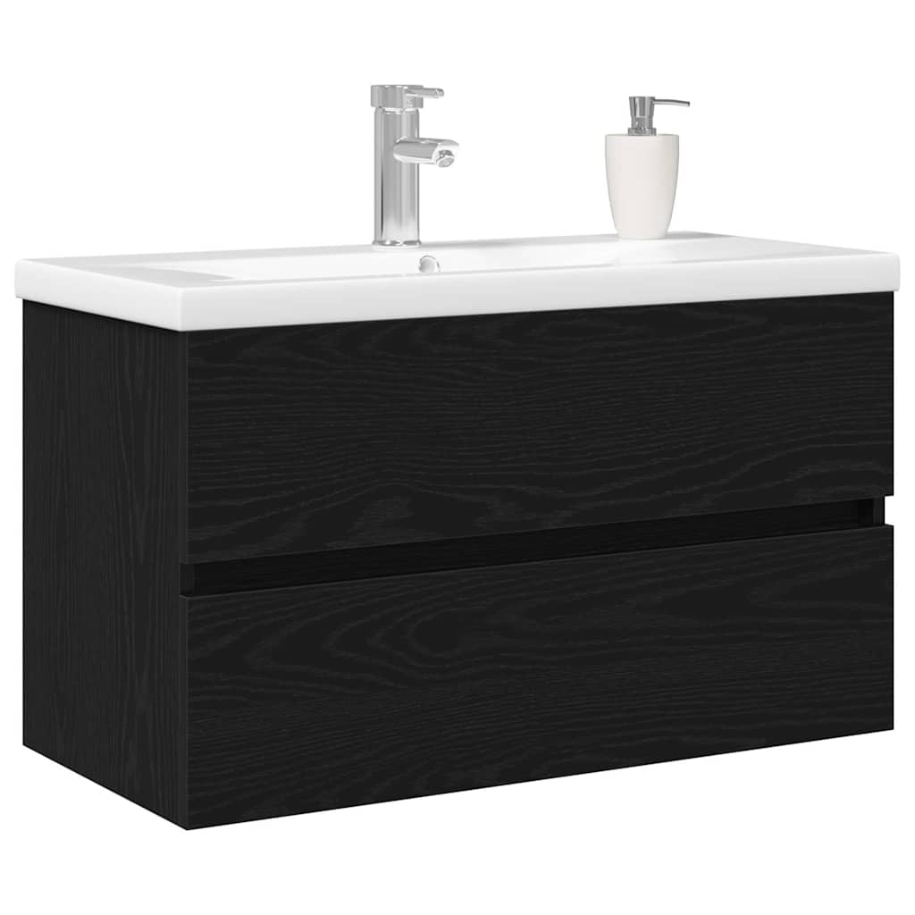 Badeværelsesskabsunder Sort eg 80 x 39 x 62 cm Konstrueret træ