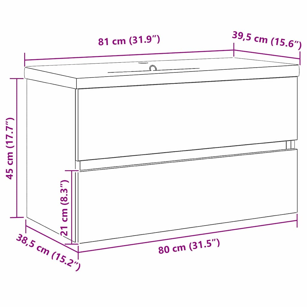 Badeværelsesskabsunder Sort eg 80 x 39 x 62 cm Konstrueret træ
