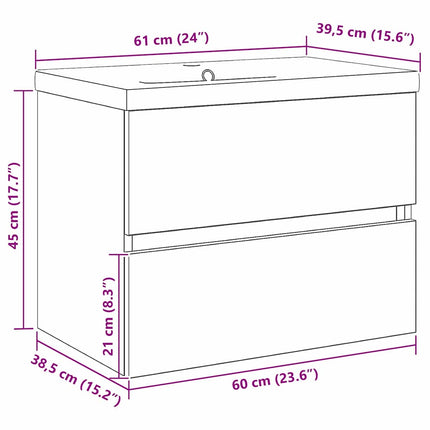 Badeværelsesskabsunder Sort eg 60 x 39 x 62 cm Konstrueret træ