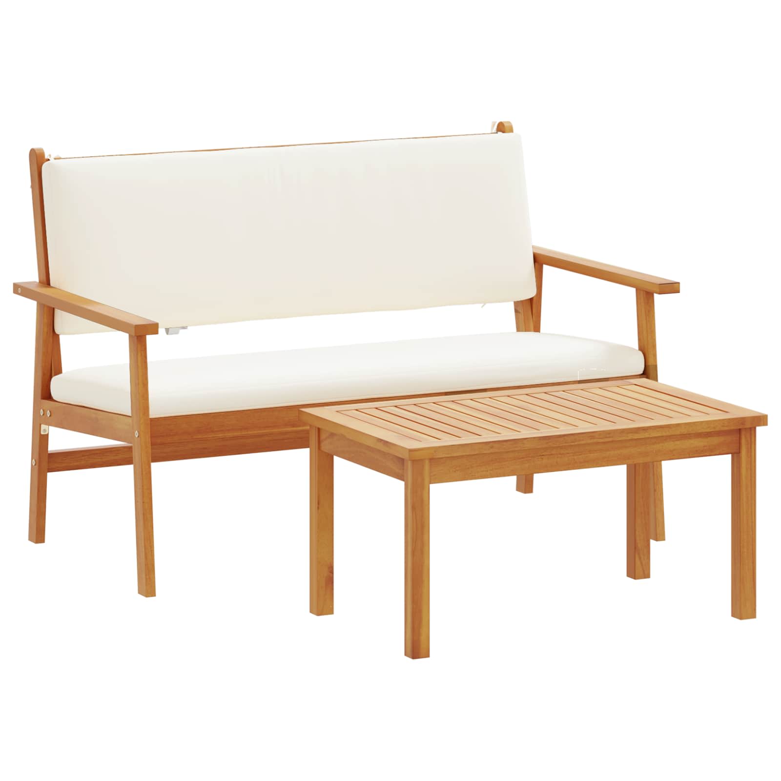 Havesofa Sæt med pude 2 pcs Cremehvid Massivt Akacietræ