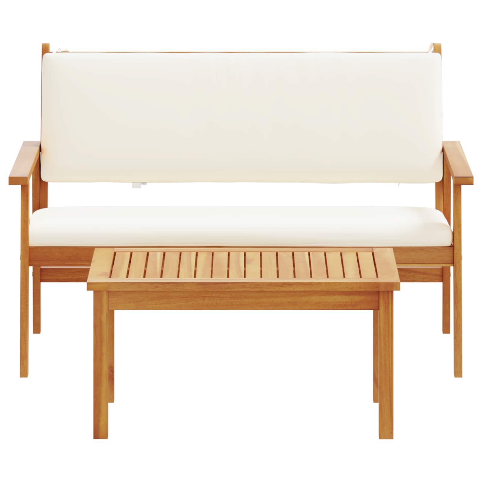Havesofa Sæt med pude 2 pcs Cremehvid Massivt Akacietræ