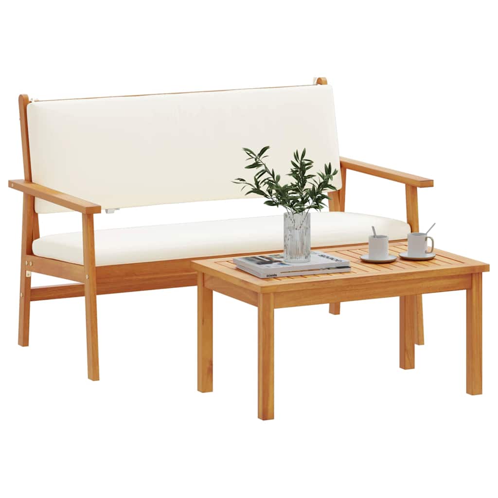 Havesofa Sæt med pude 2 pcs Cremehvid Massivt Akacietræ