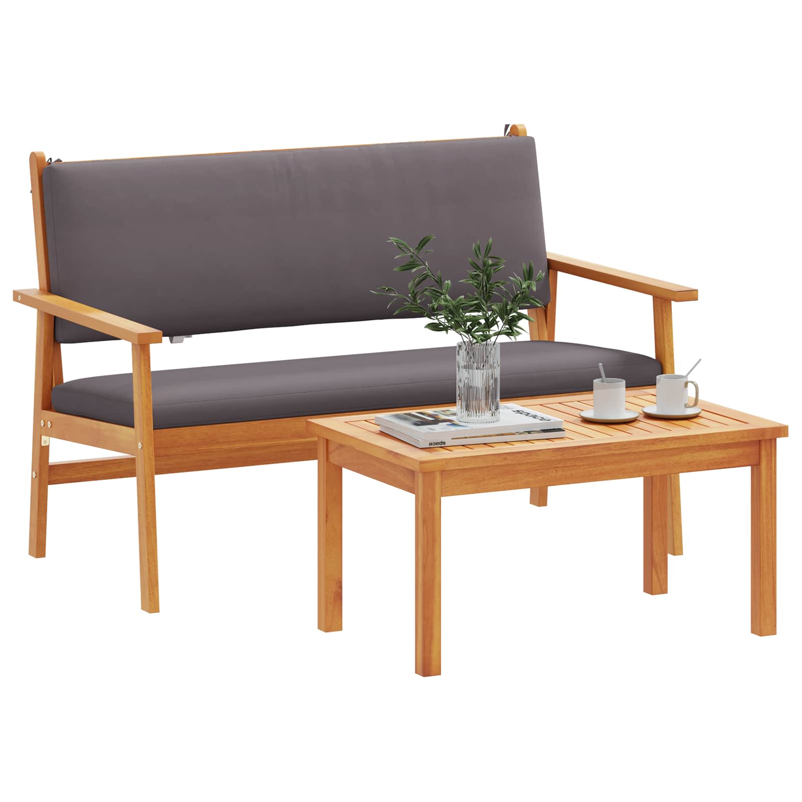 Havesofa Sæt med pude 2 pcs Antracit Massivt Akacietræ