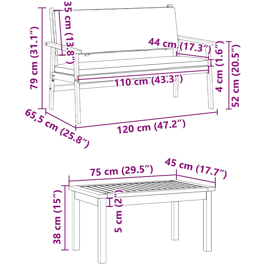 Havesofa Sæt med pude 2 pcs Antracit Massivt Akacietræ