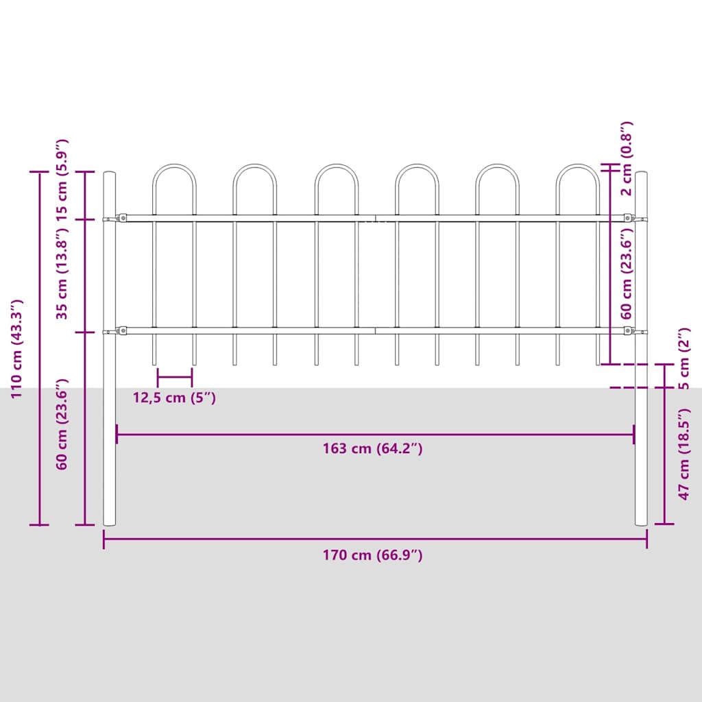 Havehegn 5 pcs Grå 8,5 x 0,6 m Pulverlakeret stål