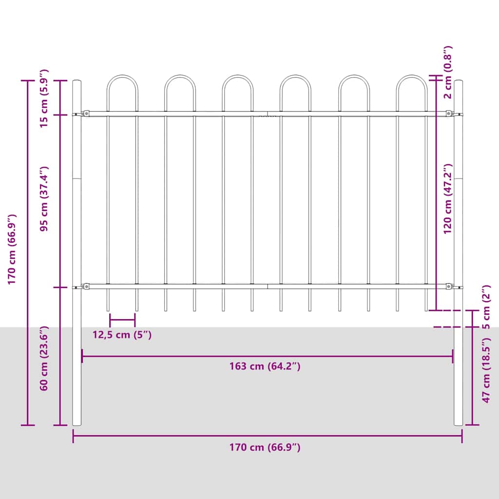Havehegn 5 pcs Grå 8,5 x 1,2 m Pulverlakeret stål