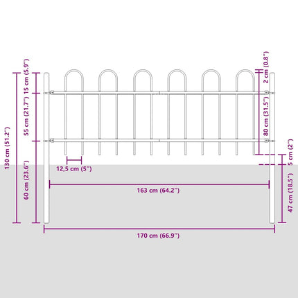 Havehegn 6 pcs Grå 10,2 x 0,8 m Pulverlakeret stål