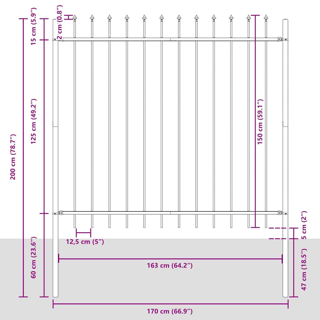 Havehegn 7 pcs Grå 11,9 x 1,5 m Pulverlakeret stål