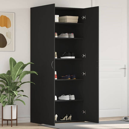 Sko skab 80 x 35.5 x 180 cm Konstrueret træ Sort