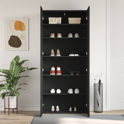Sko skab 80 x 35.5 x 180 cm Konstrueret træ Sort