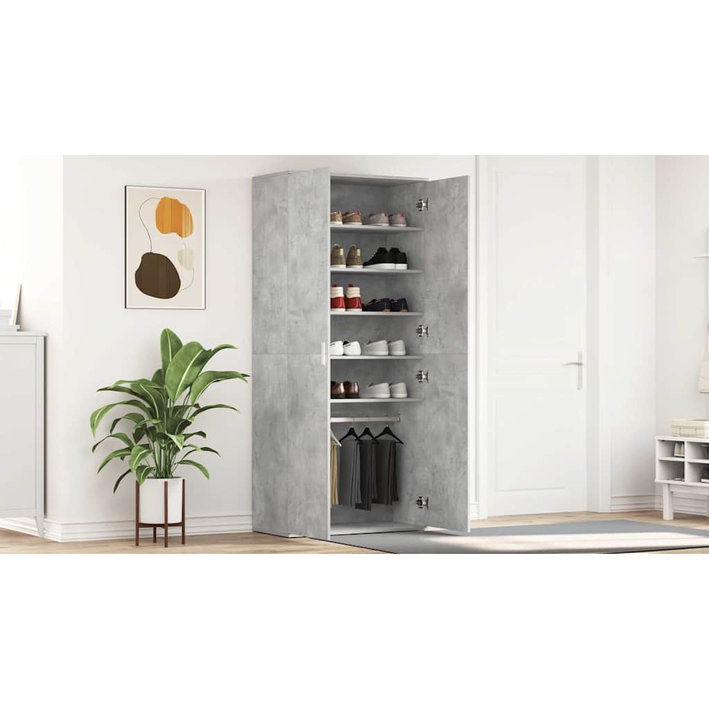Sko skab med hylde Beton Grå 80 x 39 x 178 cm Konstrueret træ