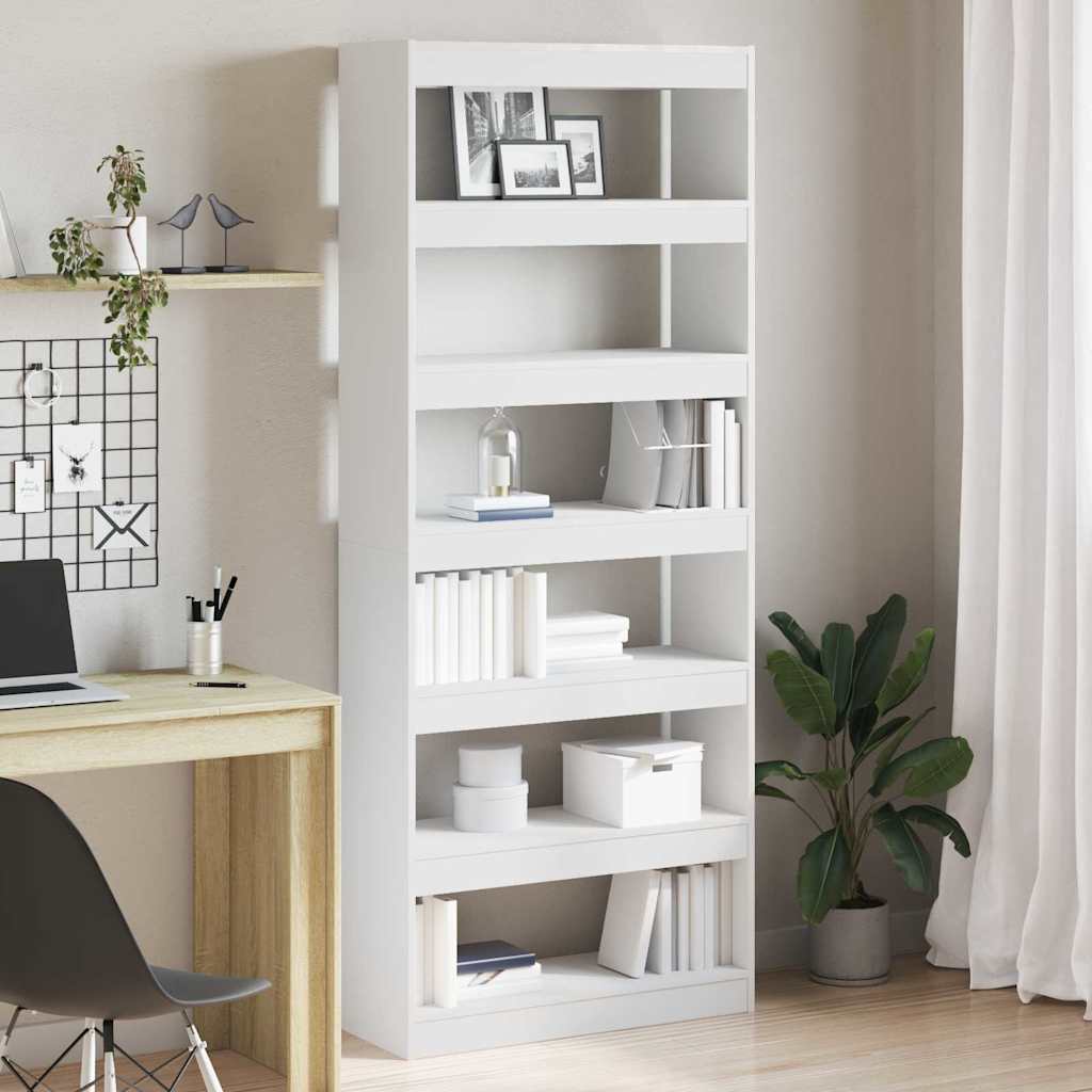 Bogskab med 6 hylder - hvid reol i konstrueret træ 80 × 30 × 198 cm